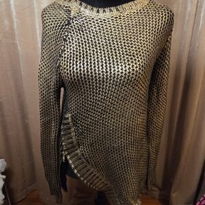 Saks Fifth Avenue Metallic Gold and Black Sweater